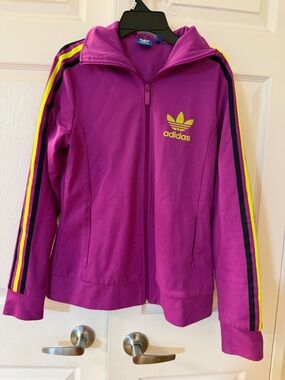 adidas Magenta Track Jacket with Neon Yellow & Black Stripe Details